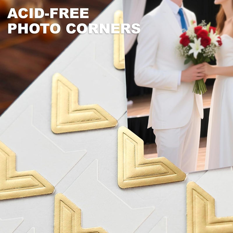 Chiallco 360 Pcs Photo Corners for Scrapbooking, Gold Photo Corner Stickers, Acid Free Picture Corners Self-Adhesive for Scrapbooking, Photo Corners for DIY Scrapbook, Photo Album, Memory Books, Diary - Image 2